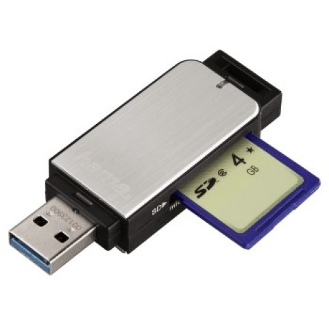 Hama Lettore USB 3.0 slim, micro SD, micro SDXC, micro SDHC, MMC, SD, SDHC,SDXC, corpo in metallo, UHS-1, grigio, blister