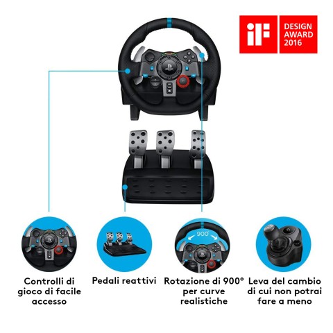 Logitech G Logitech G29 Driving Force Racing Wheel Volante da Corsa, Pedali Regolabili, Ritorno di Forza Reale, Comandi Cambio in Acciaio Inossidabile, Volante in Pelle, Presa EU, per PS5, PS4, PC, Mac - Nero