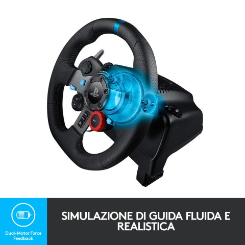 Logitech G Logitech G29 Driving Force Racing Wheel Volante da Corsa, Pedali Regolabili, Ritorno di Forza Reale, Comandi Cambio in Acciaio Inossidabile, Volante in Pelle, Presa EU, per PS5, PS4, PC, Mac - Nero