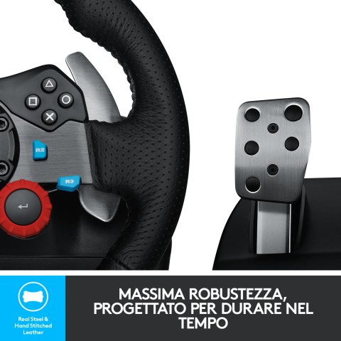 Logitech G Logitech G29 Driving Force Racing Wheel Volante da Corsa, Pedali Regolabili, Ritorno di Forza Reale, Comandi Cambio in Acciaio Inossidabile, Volante in Pelle, Presa EU, per PS5, PS4, PC, Mac - Nero