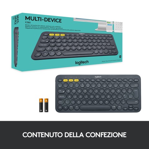 Logitech K380 Multi-Device Tastiera Bluetooth Wireless, Design Easy-Switch, Sottile, Portatile, 2 Anni di Batteria, Funziona con PC, Laptop, Windows, Mac, Android, iPad OS, Apple TV