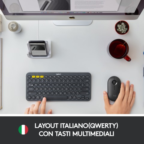 Logitech K380 Multi-Device Tastiera Bluetooth Wireless, Design Easy-Switch, Sottile, Portatile, 2 Anni di Batteria, Funziona con PC, Laptop, Windows, Mac, Android, iPad OS, Apple TV