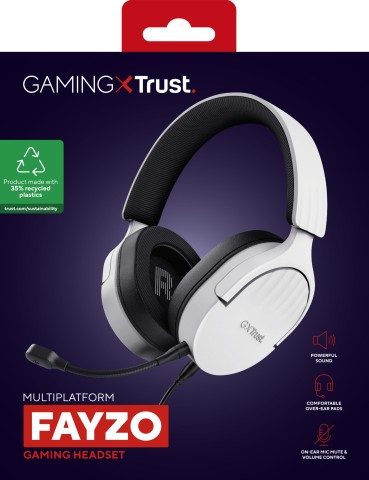 Trust GXT 489W FAYZO Auricolare Cablato A Padiglione Gaming Nero, Bianco