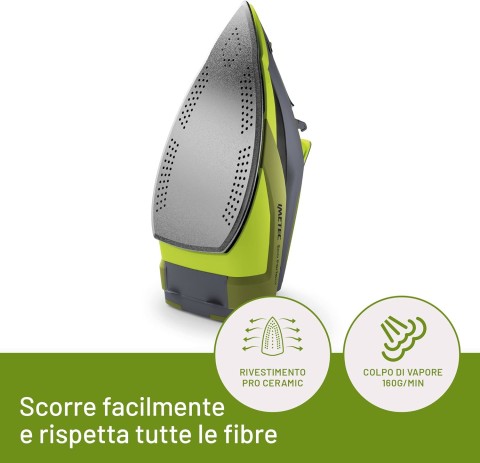 Imetec Eco Perfect Ferro da Stiro a Vapore, Risultati Ottimi con -35% di Acqua e -25% di Consumo Energetico, Piastra con Rivestimento Pro Ceramic, Tripla Protezione Anticalcare, 2400 W