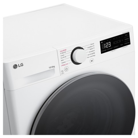 LG D4R5010TSWS Lavasciuga 10/6kg AI DD, Serie R5 Classe D, 1400 giri, TurboWash 360, Vapore, Eco Hybrid, Bianca