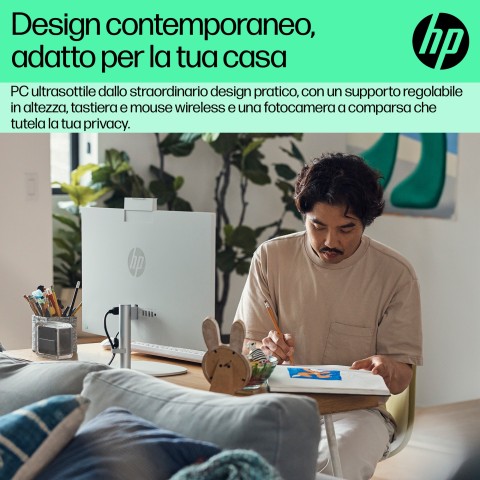 HP 24-cr0044nl Intel® Core™ i3 i3-1315U 60,5 cm (23.8") 1920 x 1080 Pixel PC All-in-one 8 GB DDR4-SDRAM 512 GB SSD Windows 11 Home Wi-Fi 6 (802.11ax) Bianco