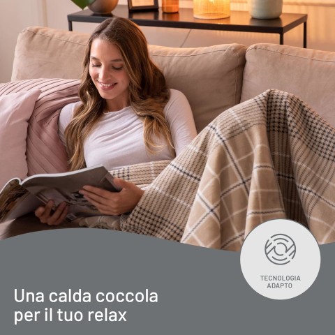 Imetec CaldoPlaid Elegance, Plaid Riscaldabile, Morbida Coperta Elettrica, 180x140 cm, Tessuto Double Face, Risparmio Energetico, Tecnologia Adapto, Rapido Riscaldamento, 6 Temperature, Lavabile