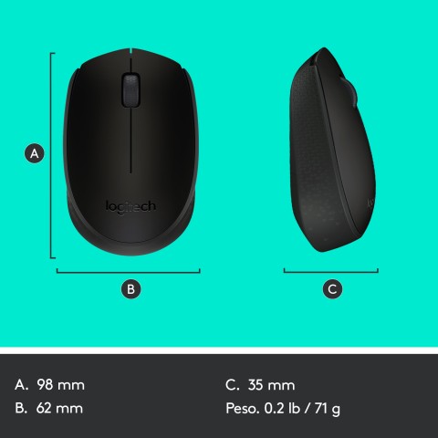 Logitech M171 Mouse Wireless, 2.4 GHz con Mini Ricevitore USB, Rilevamento Ottico, Durata ‎Batteria Fino a 12 Mesi, Mouse Ambidestro per PC/Mac/Laptop, Nero