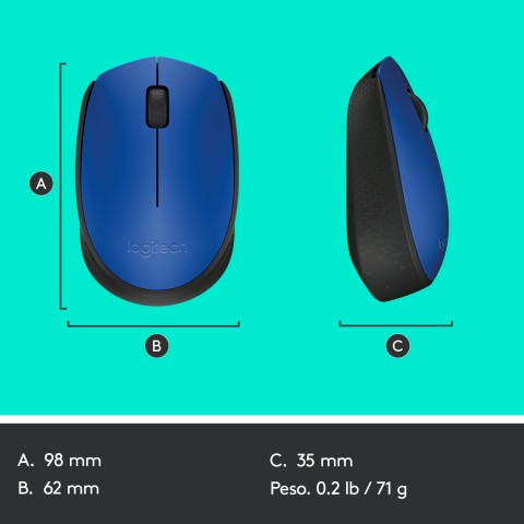 Logitech M171 Blue-K mouse Ufficio Ambidestro RF Wireless Ottico 1000 DPI