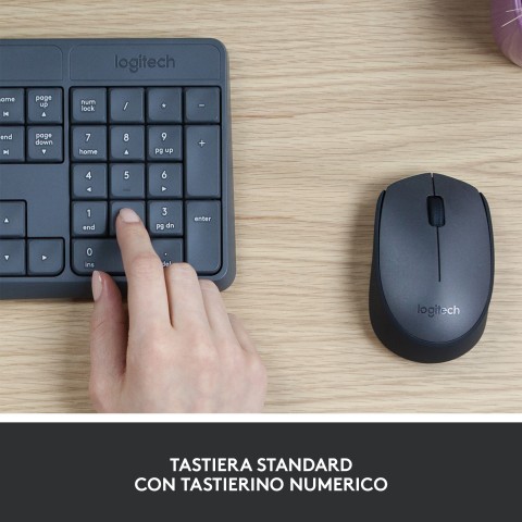 Logitech MK235 Combo Tastiera e Mouse Wireless per Windows, Ricevitore Unifying USB 2,4 GHz Wireless, 15 Tasti FN, Lunga Durata della Batteria, Compatibile con PC, Laptop