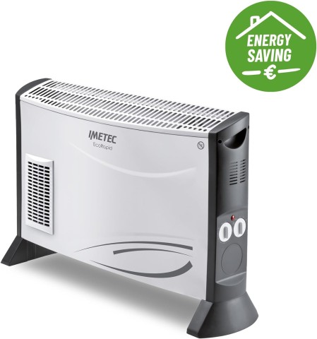 Imetec Eco Rapid, Stufa Elettrica 2000 W, Tecnologia a Basso Consumo Energetico, Termoconvettore 4 Temperature, Termostato Ambiente, Silenzioso