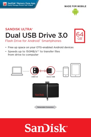 SanDisk Ultra Dual USB Drive 3.0 unità flash USB 64 GB USB Type-A / Micro-USB 3.2 Gen 1 (3.1 Gen 1) Nero