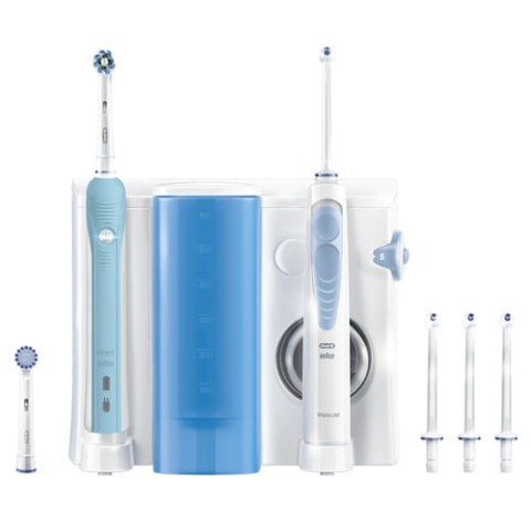 Oral-B WaterJet Sistema Pulente Idropulsore + Spazzolino Elettrico Ricaricabile PRO 700 Con 4 Testine E 2 Testine Di Ricambio Per Spazzolino