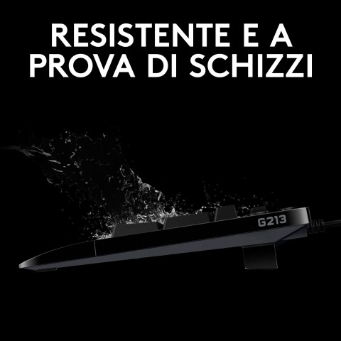 Logitech G Logitech G213 Prodigy Tastiera Gaming Cablata, LIGHTSYNC RGB, Tasti Retroilluminati, Resistente Agli Schizzi, Tasti Personalizzabili, Controlli Dedicati Multimediali, QWERTY Layout Italiano, Nero