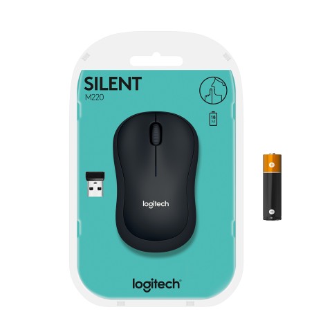 Logitech M220 SILENT Mouse Wireless, 2,4 GHz con Ricevitore USB, Tracciamento Ottico 1000 DPI, Durata Batteria di 18 Mesi, Ambidestro, Compatibile con PC, Mac, Laptop