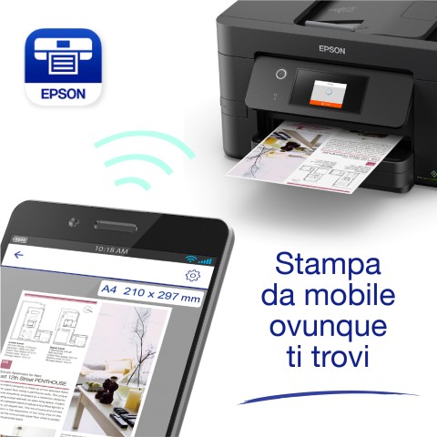 Epson WorkForce Pro WF-3825DWF, stampante multifunzione A4 getto d'inchiostro (stampa, scansione, copia), Display LCD 6.8cm, WiFi Direct, 3 mesi inchiostro incluso con ReadyPrint