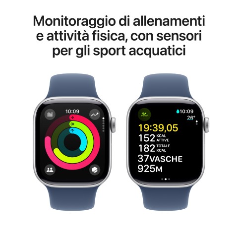 Apple Watch Series 10 Serie 10 GPS 42mm Cassa in Alluminio Color Argento con Denim Sport Band - M/L