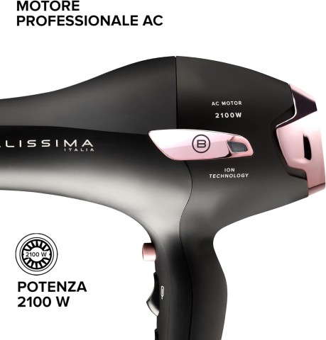 Bellissima P7 3200 Asciugacapelli, Motore Professionale, 2100 Watt, Ionizzatore, 2 Velocità, 3 Temperature, Diffusore per Ricci, Colpo Aria Fredda, Leggero, Custodia da Viaggio, Fermacavo