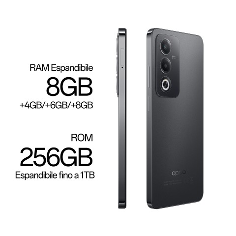 OPPO A80 5G Smartphone, AI Doppia Fotocamera 50+2MP, Selfie 8MP, Display 6.67” 120HZ LCD HD+, 5100mAh, RAM 16 GB (8+8) + ROM 256GB, IP54, [Versione Italia], Starry Black