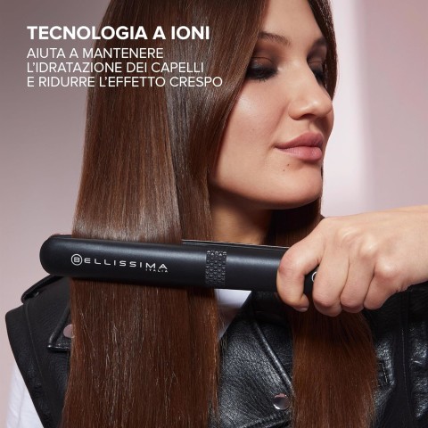 Bellissima Imetec Piastra Creativity Ion, Capelli Lisci o Mossi, Ionizzatore, Rivestimento Ceramica Diamond e Cheratina, 5 Temperature 150/230°C con Funzione Memory