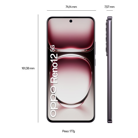 OPPO Reno12 5G AI Smartphone, Tripla fotocamera 50+8+2MP, Selfie 32MP, Display 6.7” 120HZ AMOLED FHD+, 5000mAh, RAM 24 GB (12+12) + ROM 256GB, [Versione Italia], Black Brown