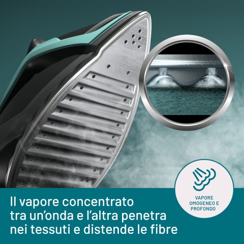 Imetec Onda F1, Ferro da Stiro a Vapore con Piastra a Onde Scorrevole Brevettata, 2400 W, Colpo di Vapore 200g, Serbatoio 300 ml, Tripla Protezione Anticalcare