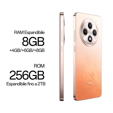 OPPO Reno12 F 4G AI Smartphone, Tripla fotocamera 50+8+2MP, Selfie 32MP, Display 6.67” 120HZ AMOLED FHD+, 5000mAh, RAM 16 GB (8+8) + ROM 256GB, [Versione Italia], Amber Orange