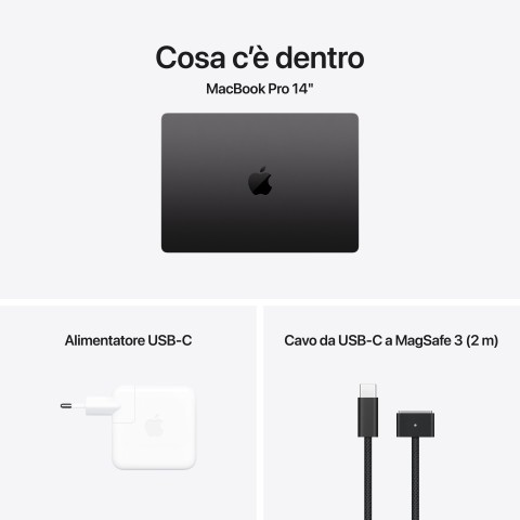 Apple MacBook Pro 14": Chip M4 Pro con cpu 12 core e gpu 16 core, 512GB SSD - Nero siderale