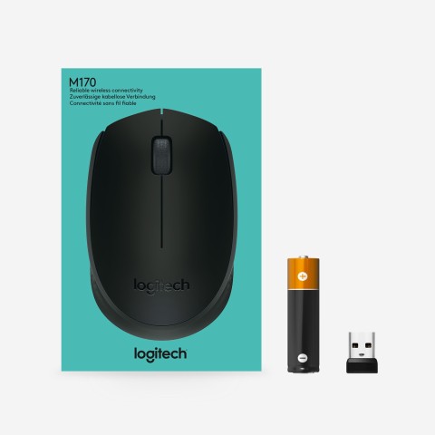 Logitech M171 Mouse Wireless, 2.4 GHz con Mini Ricevitore USB, Rilevamento Ottico, Durata ‎Batteria Fino a 12 Mesi, Mouse Ambidestro per PC/Mac/Laptop, Nero