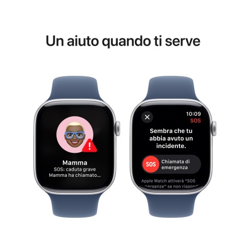 Apple Watch Series 10 Serie 10 GPS 46mm Cassa in Alluminio Color Argento con Denim Sport Band - M/L