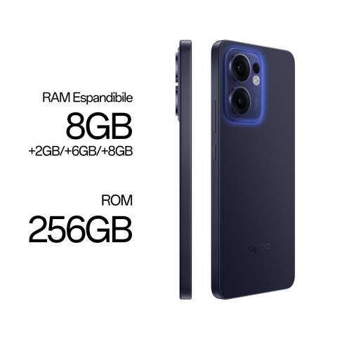 OPPO Reno13 F 5G AI Smartphone, Tripla fotocamera 50+8+2MP, Selfie 32MP, Display 6.67” 120HZ AMOLED FHD+, 5800mAh, RAM 8GB(Esp4GB/6GB/8GB)+ROM 256GB, [Versione Italia], Luminous Blue