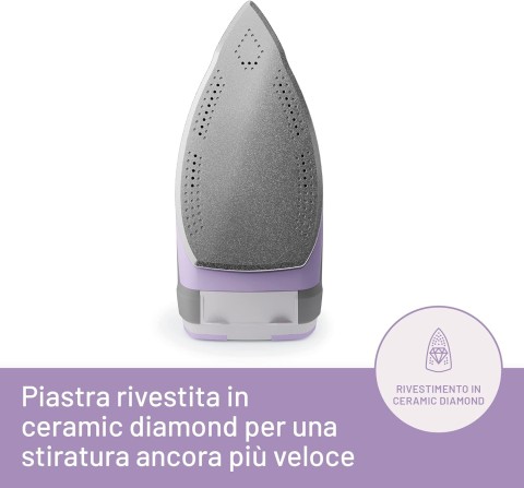 Imetec Intellifast, ferro da stiro a vapore, Tecnologia Intelli System, Impostazione automatica della temperatura, Piastra Ceramic Diamond, Protezione anticalcare, 2400 W, Colpo Vapore