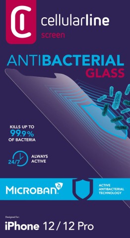 Cellularline Antibacterial Glass - iPhone 12 / 12 Pro Vetro temperato con tecnologia antibatterica integrata.