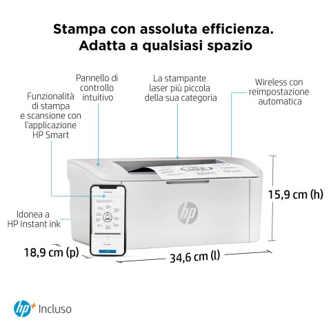 HP LaserJet Stampante HP M110we, Bianco e nero, Stampante per Piccoli uffici, Stampa, wireless; HP+; Idonea a HP Instant Ink