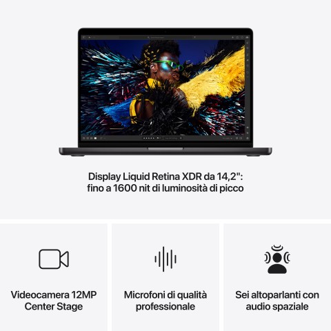 Apple MacBook Pro 14": Chip M4 Pro con cpu 12 core e gpu 16 core, 512GB SSD - Nero siderale