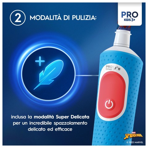 Oral-B Spazzolino Elettrico Ricaricabile Pro Kids con personaggi Marvel Spider-Man, 2 Testine, da 3 Anni In Su. 1 Spazzolino