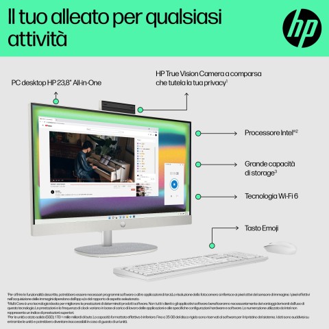 HP 24-cr0019nl Intel® Core™ i3 i3-1315U 60,5 cm (23.8") 1920 x 1080 Pixel PC All-in-one 8 GB DDR4-SDRAM 512 GB SSD Windows 11 Home Wi-Fi 6 (802.11ax) Bianco