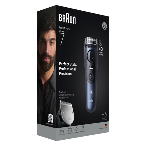 Braun BeardTrimmer 7 BT7520 Batteria 40 2 cm Bagnato e secco Nero, Blu