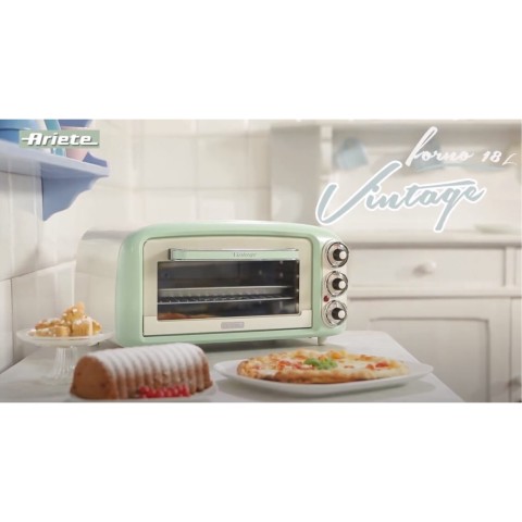 Ariete 979 Forno Elettrico di Design 18 Litri - Ideale per pizza da 30 cm - Doppio vetro - 1380 Watt - Acciaio Inox - Linea Vintage - Verde