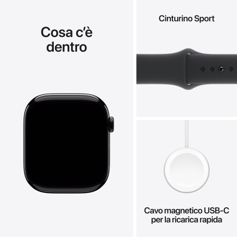 Apple Watch Series 10 Serie 10 GPS 46mm Cassa in Alluminio color Jet Black con Nero Sport Band - M/L