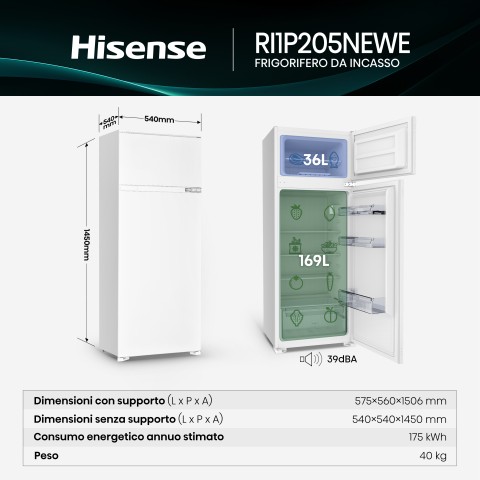 Hisense RI1P205NEWE frigorifero con congelatore Da incasso 205 L E Bianco