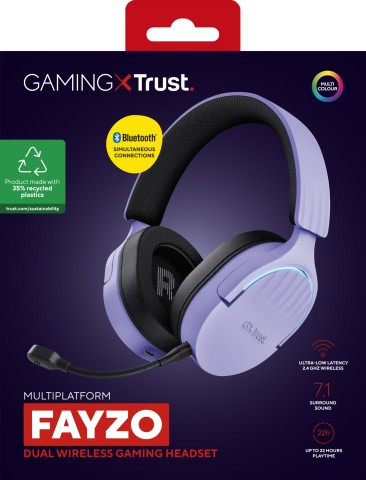 Trust GXT 491P FAYZO Auricolare Con cavo e senza cavo A Padiglione Giocare USB tipo A Bluetooth Nero, Viola