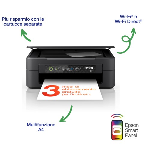 Epson Expression Home XP-2200 stampante multifunzione A4 getto d'inchiostro 3in1, scanner, fotocopiatrice, Wi-Fi Direct, cartucce separate, 3 mesi di inchiostro incluso con ReadyPrint