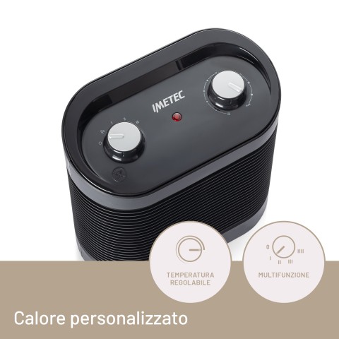 Imetec Silent Power Comfort, termoventilatore silenzioso e compatto, stufetta elettrica, 2100 w, 4 funzioni, termostato ambiente e di sicurezza, funzione antigelo, maniglia