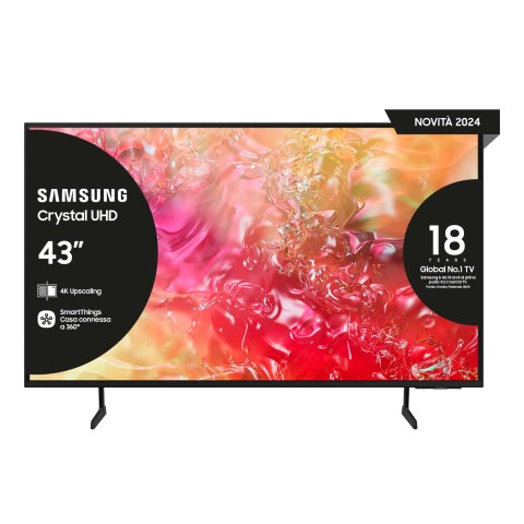 Samsung TV Crystal UHD 4K 43” UE43DU7170UXZT Smart TV Wi-Fi Black 2024, Processore Crystal 4K, 4K Upscaling, Slim Look Design, OTS Lite