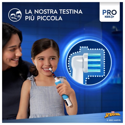 Oral-B Spazzolino Elettrico Ricaricabile Pro Kids con personaggi Marvel Spider-Man, 2 Testine, da 3 Anni In Su. 1 Spazzolino