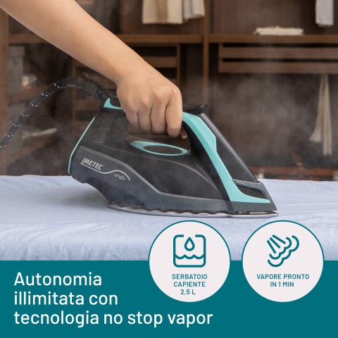 Imetec Onda P1 Ferro da Stiro Generatore di Vapore, Piastra a Onde Scorrevole Brevettata, 2400W, Colpo Vapore 300 g, Serbatoio 2,5L, 3 Filtri con Ioni di Argento, Tecnologia No Stop Vapor