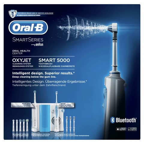 Oral-B Oral Center Spazzolino Elettrico Smart 5000 e Idropulsore Oxyjet con 4 Testine Oxyjet + 6 Testine Di Ricambio