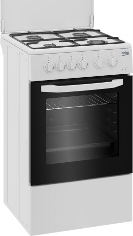 Beko Cucina CSS42014FW, (LxDxA) 50x50x85, Bianca, Forno elettrico statico, piano cottura a gas 4 zone, Coperchio in metallo