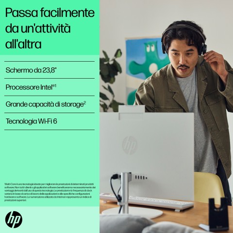 HP 24-cr0044nl Intel® Core™ i3 i3-1315U 60,5 cm (23.8") 1920 x 1080 Pixel PC All-in-one 8 GB DDR4-SDRAM 512 GB SSD Windows 11 Home Wi-Fi 6 (802.11ax) Bianco